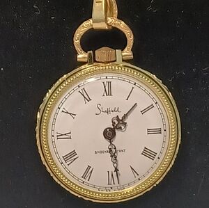 Vintage Sheffield Pendant Mechanical Watch With 24" Chain Swiss Made Goldtone